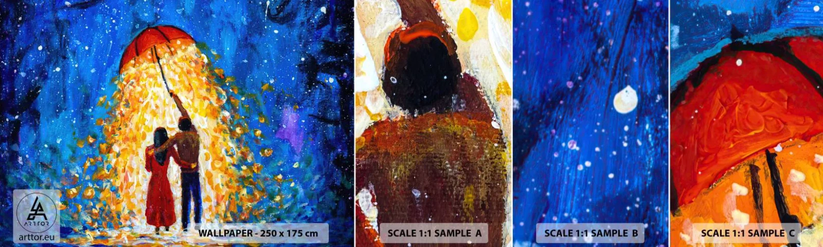 Vzor Fototapety Samolepicí Deluxe Sticker - Magie deštivého večera? - Romantický, Pár, Milovat - 100x30 cm