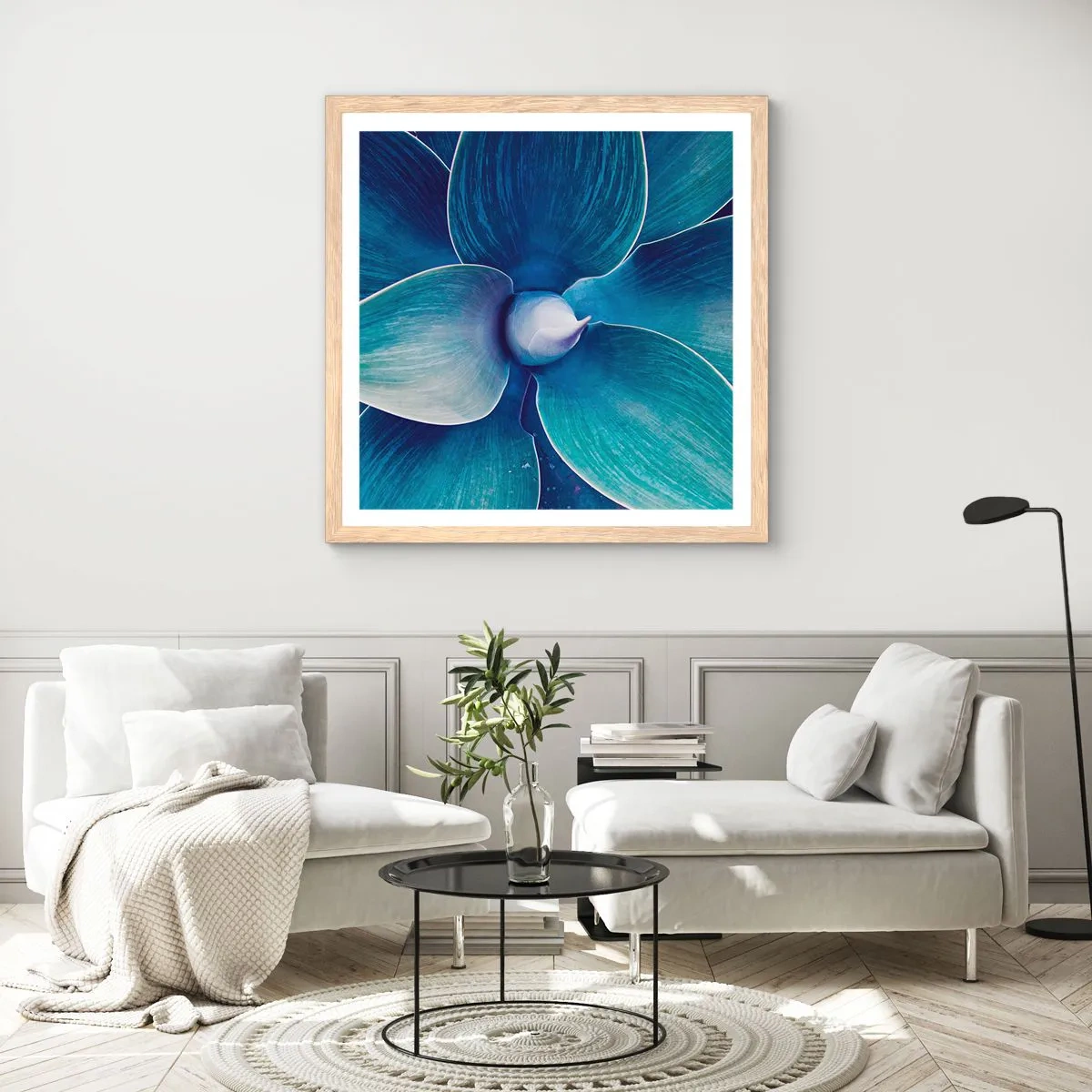 Plakát v rámu světlý dub - Namodralý od nebe - 60x60 cm