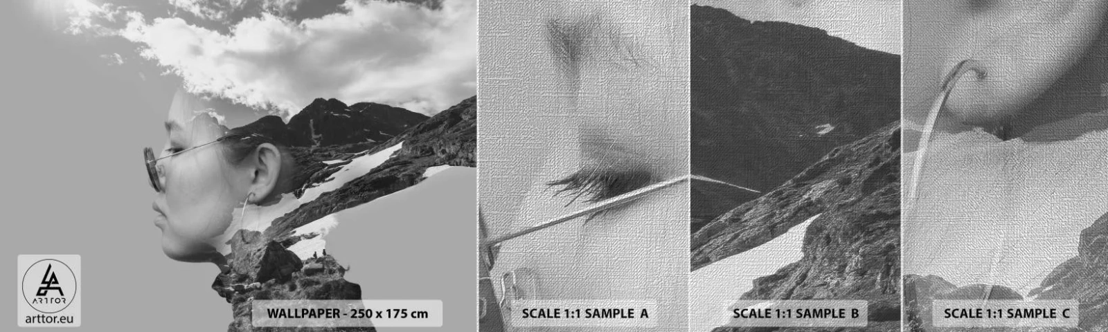 Vzor Fototapety Premium Canvas - Povznešen portrét v oblacích - Abstrakce, Ženská hlava, Fantazie - 100x30 cm