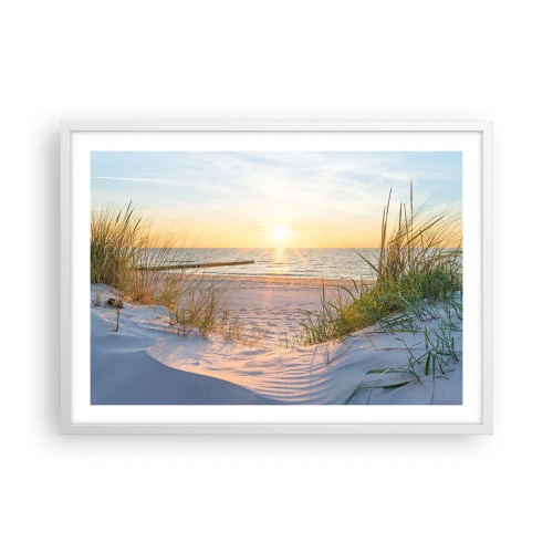 Plakát v bílém rámu - Šumění moře, zpěv ptáků, divoká pláž uprostřed trávy… - 70x50 cm