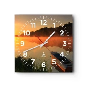 Nástěnné hodiny - Východ slunce u vody jako povrch zrcadla - 40x40 cm