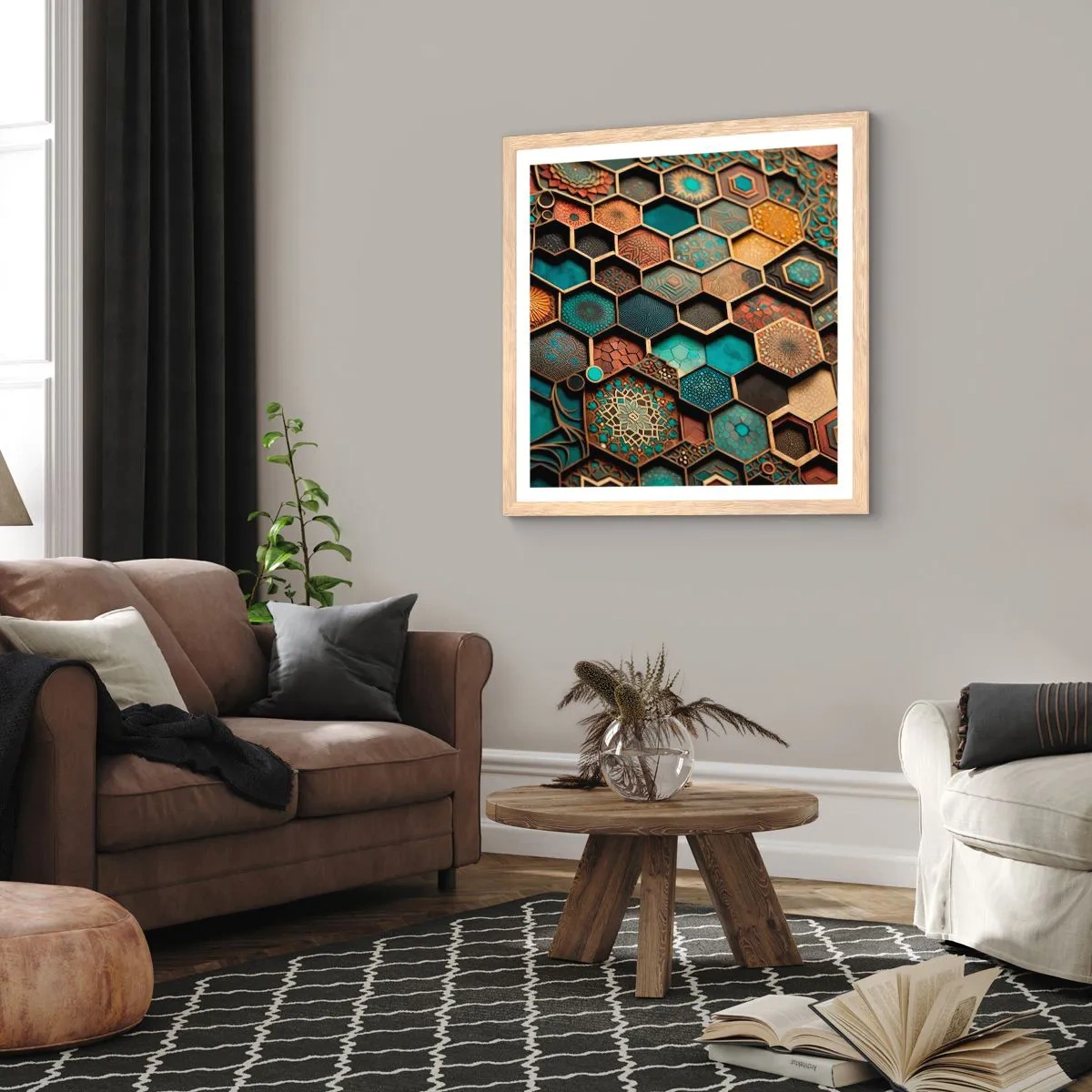 Plakát v rámu světlý dub - Arabské ornamenty – variace - 50x50 cm