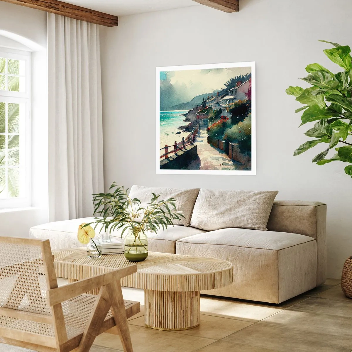 Plakát - Středomořské městečko - 40x40 cm