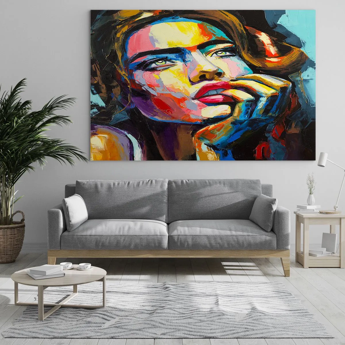 Obraz na skle - Portrét ženy v intenzivních abstraktních barvách - 70x50cm - Sny, jak ptáci letí oblohou - Moderní nástěnná dekorace do obývacího pokoje a ložnice ARTTOR