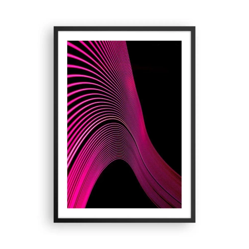 Plakát v černém rámu - Dynamické růžové čáry na černém pozadí - 50x70cm - Alej světla - Moderní nástěnná dekorace do obývacího pokoje a ložnice ARTTOR