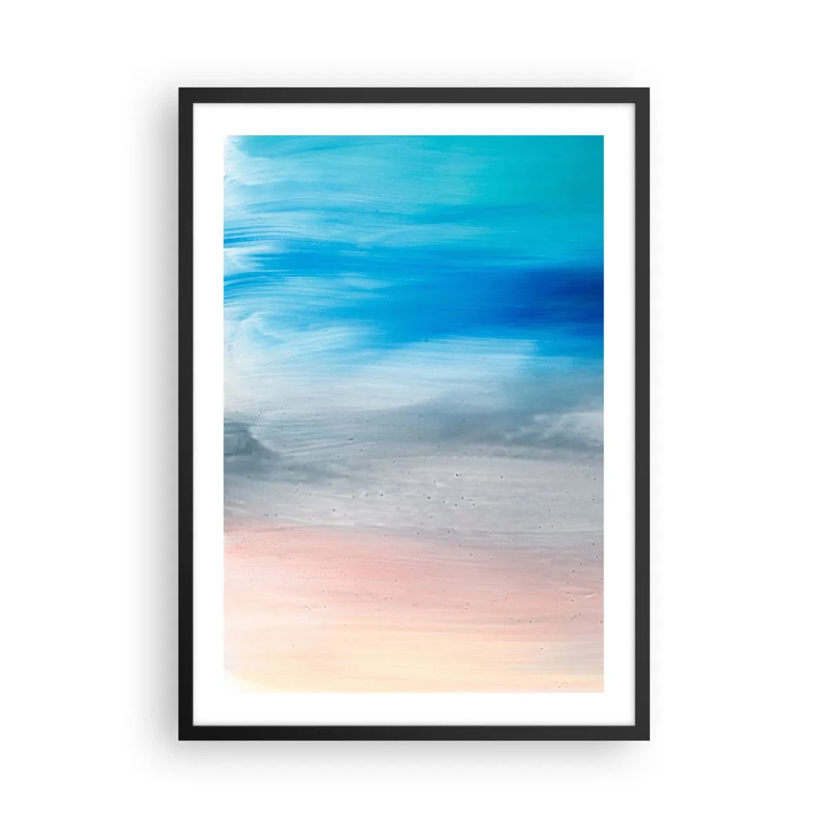 Plakát v černém rámu - Abstraktní kompozice v odstínech modré, šedé a béžové. - 50x70cm - Živly: vzduch - Moderní nástěnná dekorace do obývacího pokoje a ložnice ARTTOR