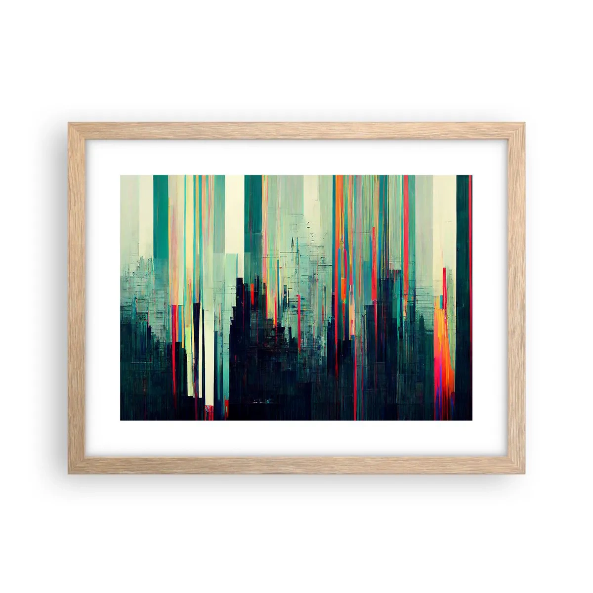 Plakát v rámu světlý dub - Futuristické město - 40x30 cm