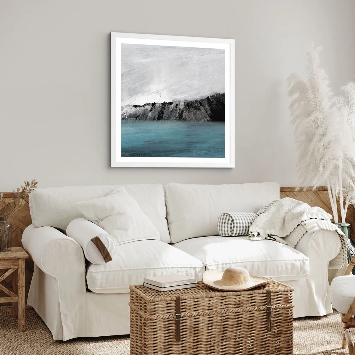 Plakát v bílém rámu - Voda – země: střet živlů - 40x40 cm
