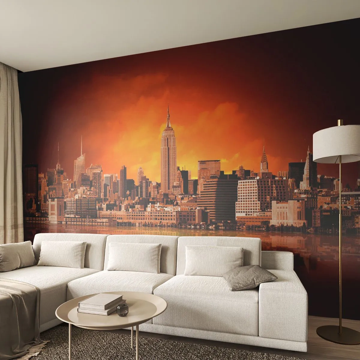 Fototapeta Premium Canvas - Panorama velkoměsta ve žluté a hnědé - New York, Architektura, Město - 500x350 cm