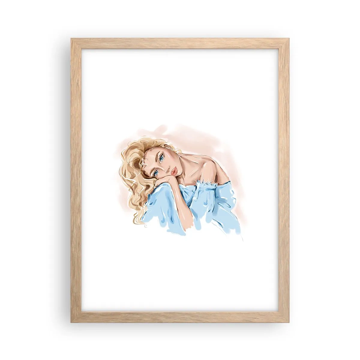 Plakát v rámu světlý dub - Zasněná v modré - 30x40 cm