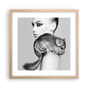 Plakát v rámu světlý dub - Dáma s činčilou - 40x40 cm