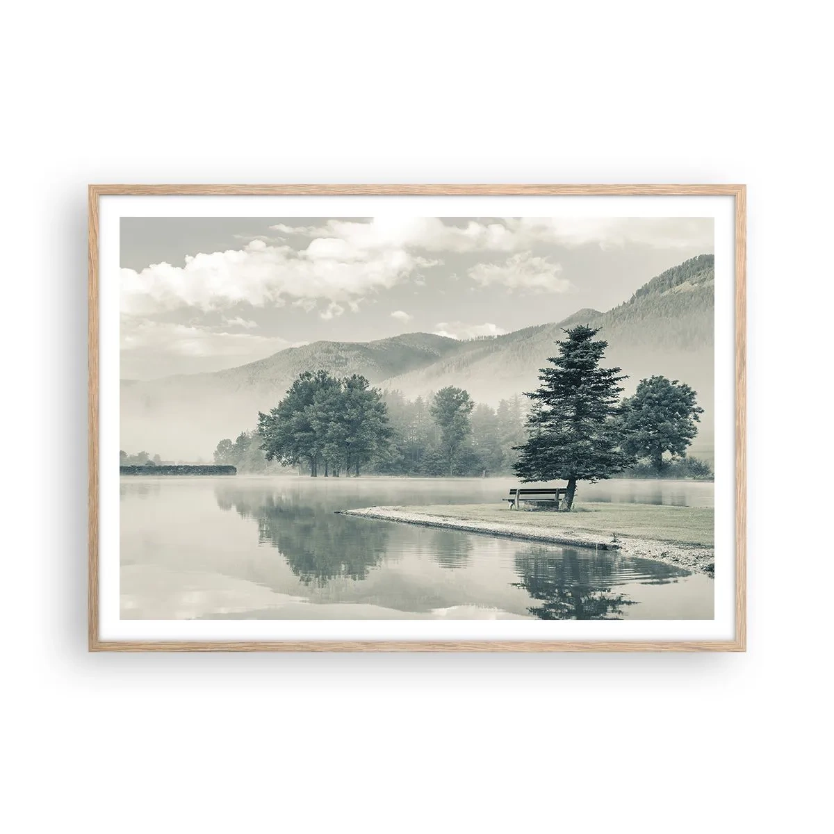 Plakát v rámu světlý dub - Jezero ještě spí - 100x70 cm