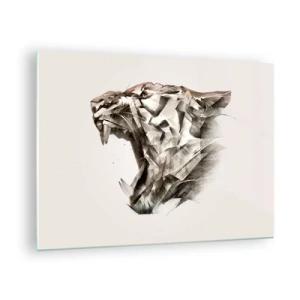 Obraz na skle - Geometrická ilustrace řvoucího tygra na světlém pozadí - 70x50cm - Už víš, kdo vládne - Moderní nástěnná dekorace do obývacího pokoje a ložnice ARTTOR