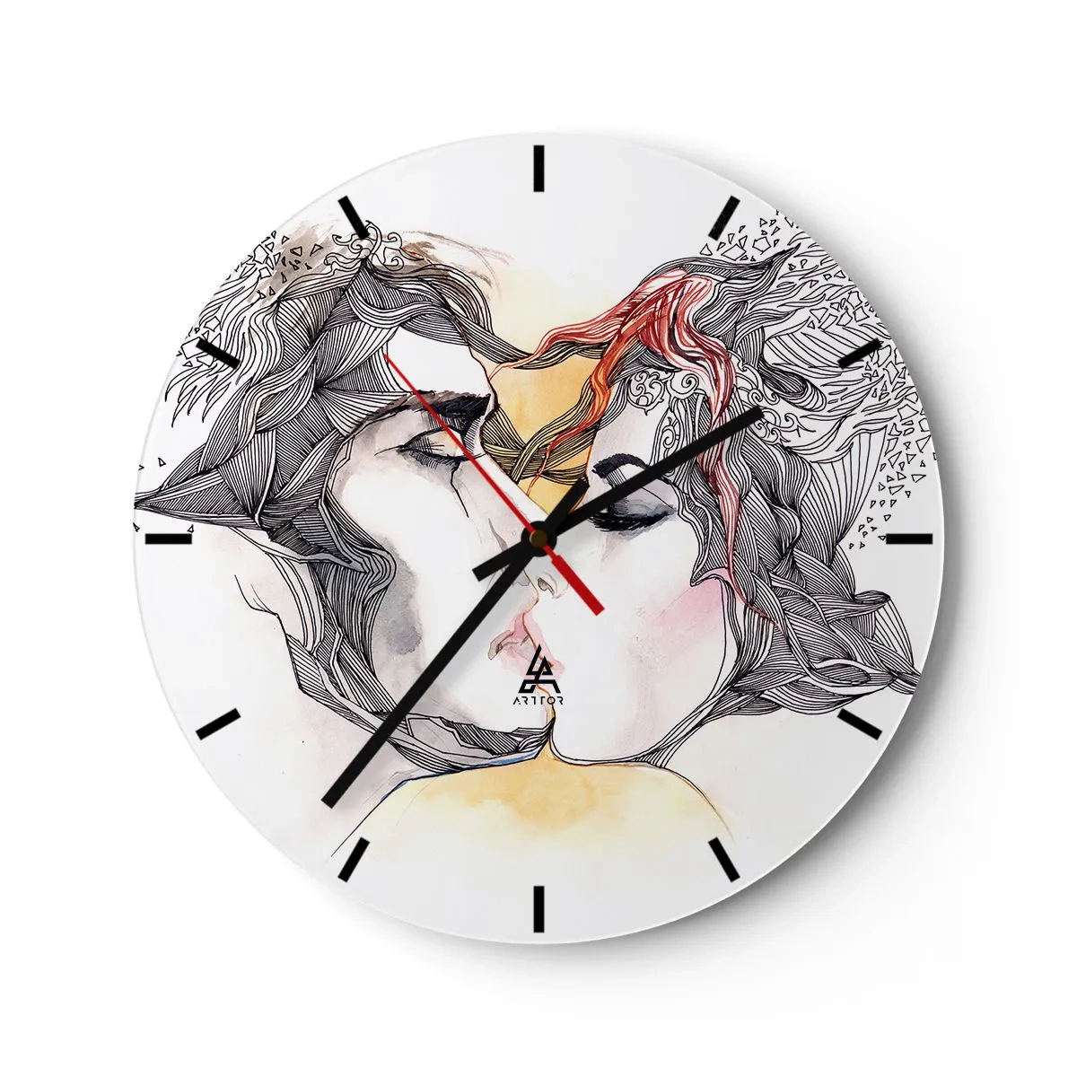 Nástěnné hodiny - Umělecká polibek scéna s detaily - 30x30cm - Svět neexistuje - Moderní nástěnná dekorace do obývacího pokoje, kuchyně a ložnice ARTTOR