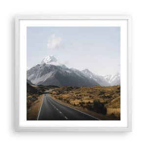 Plakát v bílém rámu - Cesta do srdce hor - 50x50 cm