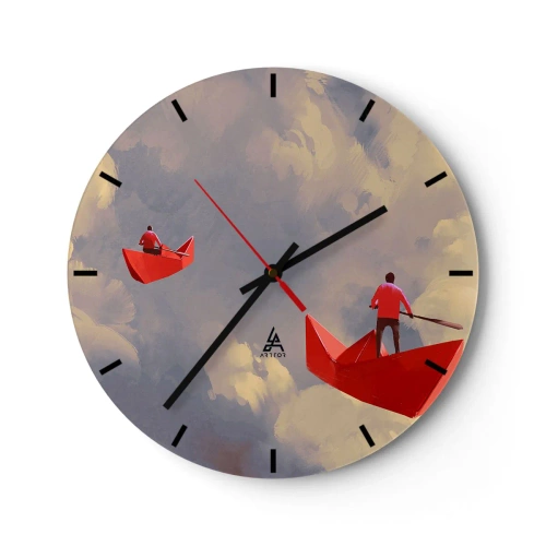 Nástěnné hodiny - Dvě červené lodě proti zatažené obloze - 30x30cm - Výprava snílků - Moderní nástěnná dekorace do obývacího pokoje, kuchyně a ložnice ARTTOR