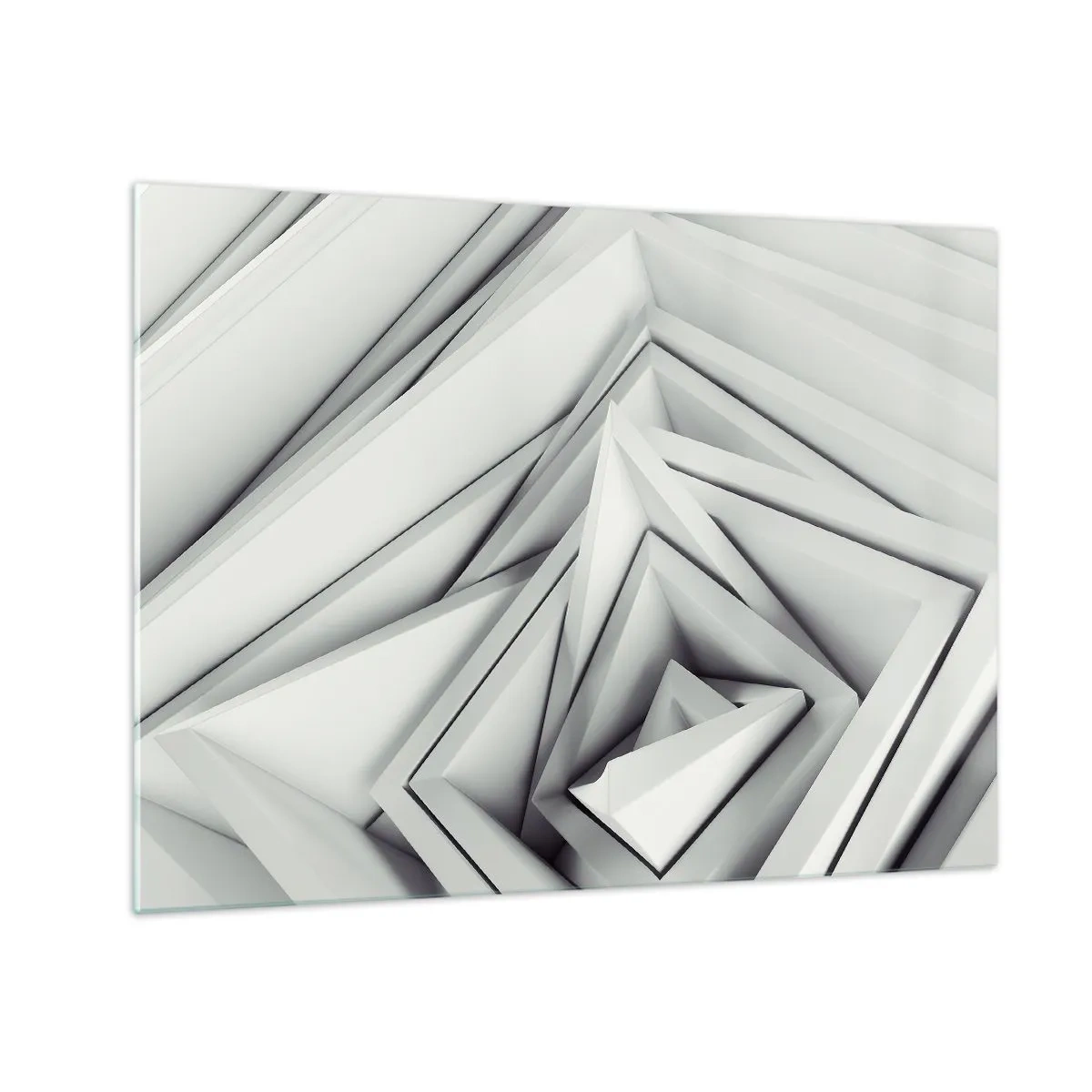 Obraz na skle - Trojrozměrné geometrické tvary v odstínech šedé - 70x50cm - Symfonie ostrých úhlů - Moderní nástěnná dekorace do obývacího pokoje a ložnice ARTTOR
