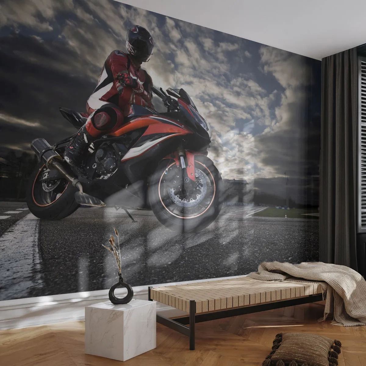 Fototapeta Samolepicí Deluxe Sticker - Temný jezdec - Automobilový průmysl, Motorka, Závod - 250x175 cm