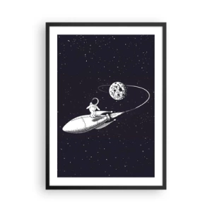 Plakát v černém rámu - Astronaut stojící na raketě letící ve vesmíru - 50x70cm - Vesmírný surfing - Moderní nástěnná dekorace do obývacího pokoje a ložnice ARTTOR