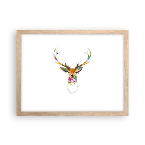 Plakát v rámu světlý dub - Líbezný jelínek vykoupaný v barvě - 40x30 cm