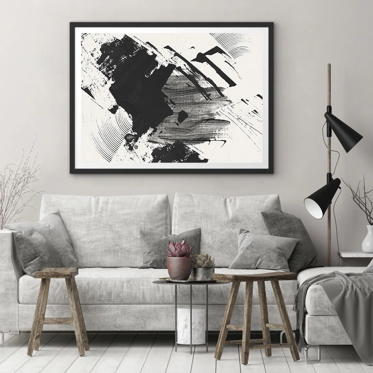 Plakát v černém rámu - Abstrakce – exprese černé - 70x50 cm