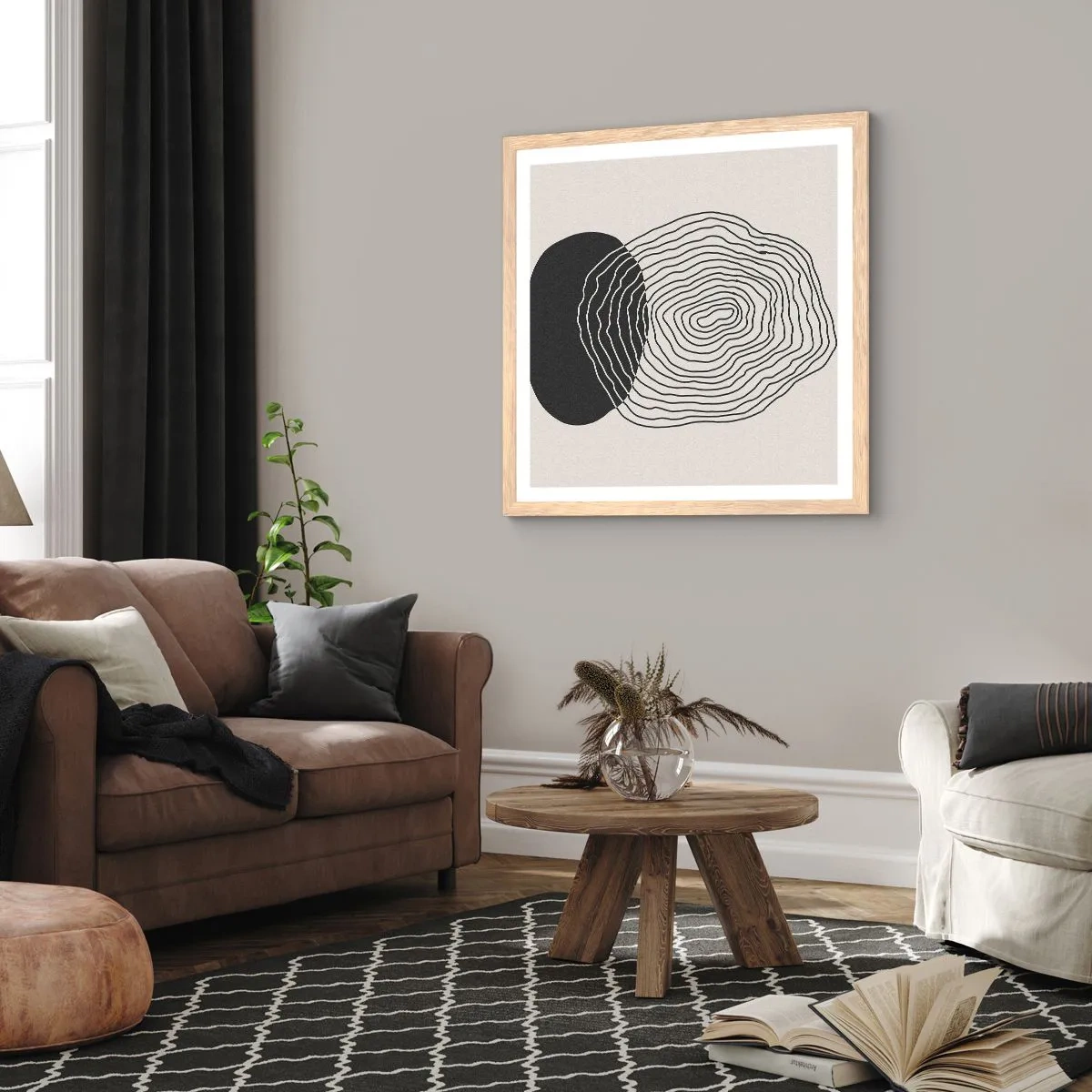 Plakát v rámu světlý dub - Trvání a kmitání - 60x60 cm