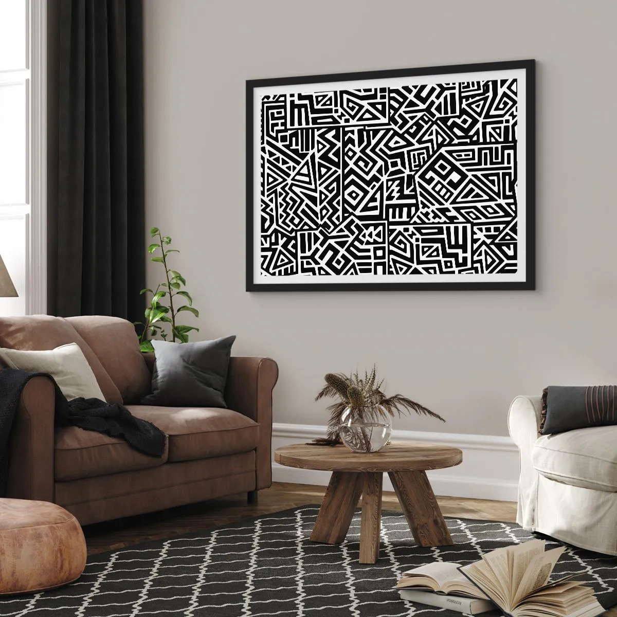 Plakát v černém rámu - Předkolumbovská kompozice - 50x40 cm