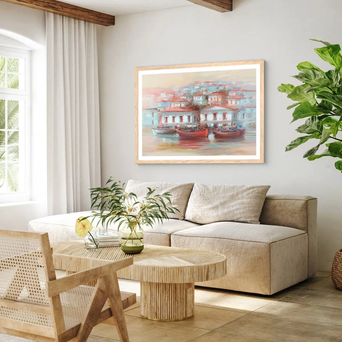 Plakát v rámu světlý dub - Šťastné městečko - 70x50 cm