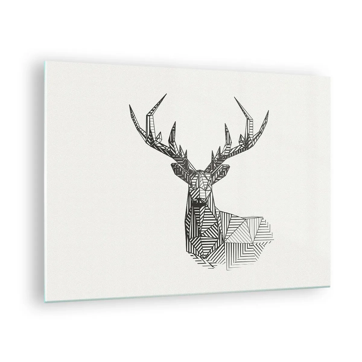 Obraz na skle - Kubistický jelen z geometrických tvarů na bílém pozadí - 70x50cm - Jelen v kubistickém stylu - Moderní nástěnná dekorace do obývacího pokoje a ložnice ARTTOR
