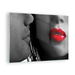 Obraz na skle - Smyslné rty v kontrastním záběru - 70x50cm - Tvář u tváře  - Moderní nástěnná dekorace do obývacího pokoje a ložnice ARTTOR