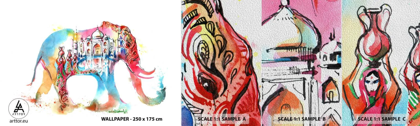 Vzor Fototapety Premium Sand - Indie - aura lásky - Abstrakce, Slon, Indie - 100x30 cm