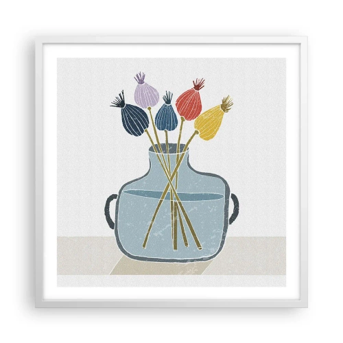 Plakát v bílém rámu - Makové květy - 60x60 cm