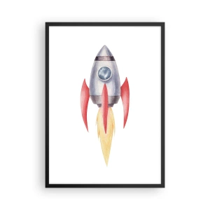 Plakát v černém rámu - Akvarel stylu vesmírné rakety - 50x70cm - Výš, rychleji, dál - Moderní nástěnná dekorace do obývacího pokoje a ložnice ARTTOR