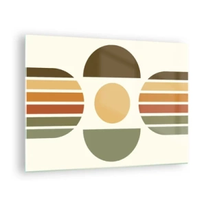 Obraz na skle - Abstraktní geometrický design se zemitými tóny a výraznými tvary - 70x50cm - V barvách země - Moderní nástěnná dekorace do obývacího pokoje a ložnice ARTTOR