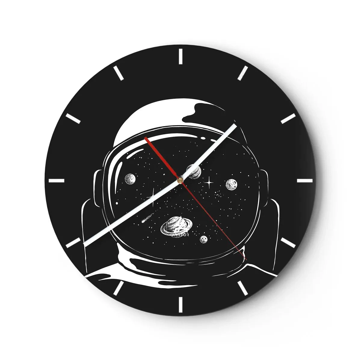 Nástěnné hodiny - Kosmos se odráží v hledí helmy astronauta - 30x30cm - Skvělý výhled - Moderní nástěnná dekorace do obývacího pokoje, kuchyně a ložnice ARTTOR