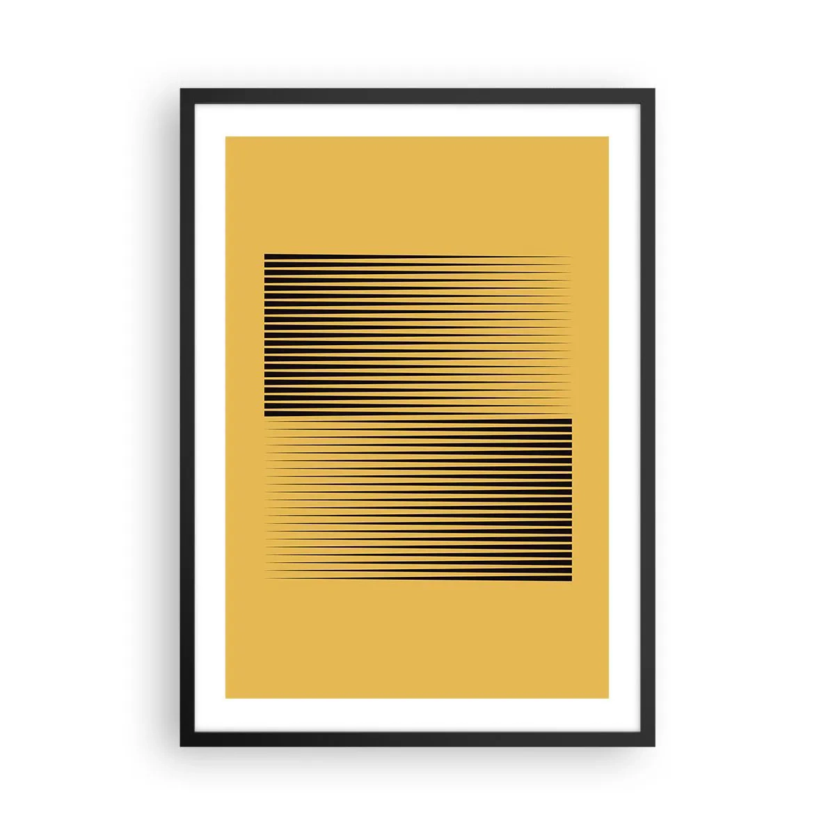 Plakát v černém rámu - Minimalistická kompozice linií na hořčicovitém pozadí. - 50x70cm - Čtverec protikladů - Moderní nástěnná dekorace do obývacího pokoje a ložnice ARTTOR