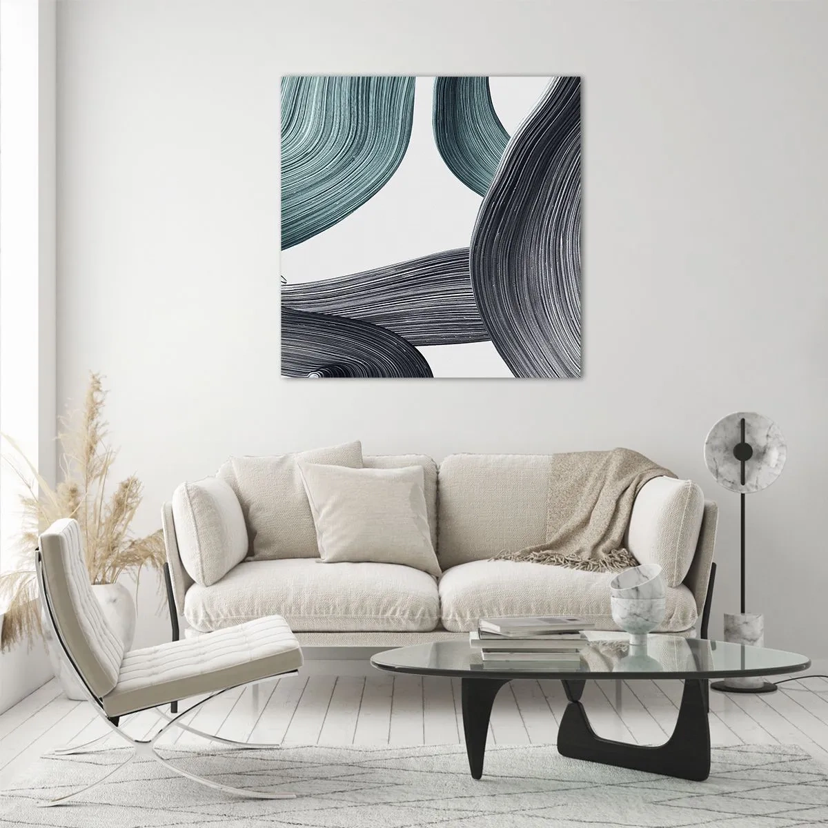 Obraz na skle - Smaragdové a černé vlny - 70x70 cm