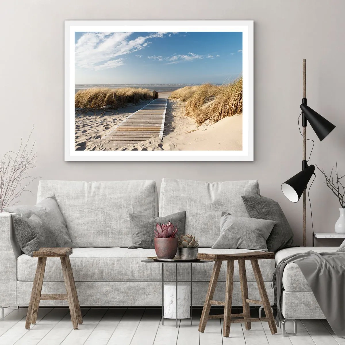 Plakát v bílém rámu - Za dunou, v šumění trávy - 91x61 cm