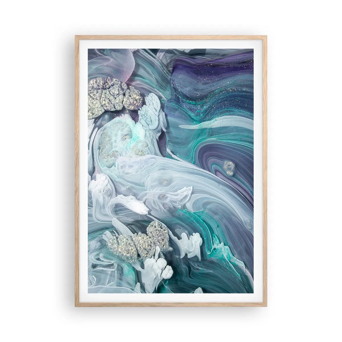 Plakát v rámu světlý dub - Proudy modré - 70x100 cm