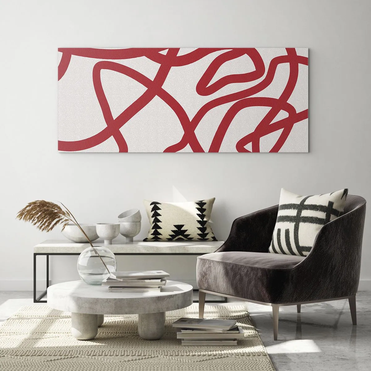 Obraz na skle - Červené na bílém - 100x40 cm