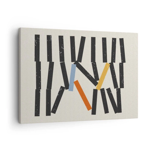Obraz na plátně - Abstraktní kompozice s barevnými a černými obdélníky - 70x50cm - Domino – kompozice - Moderní nástěnná dekorace do obývacího pokoje a ložnice ARTTOR