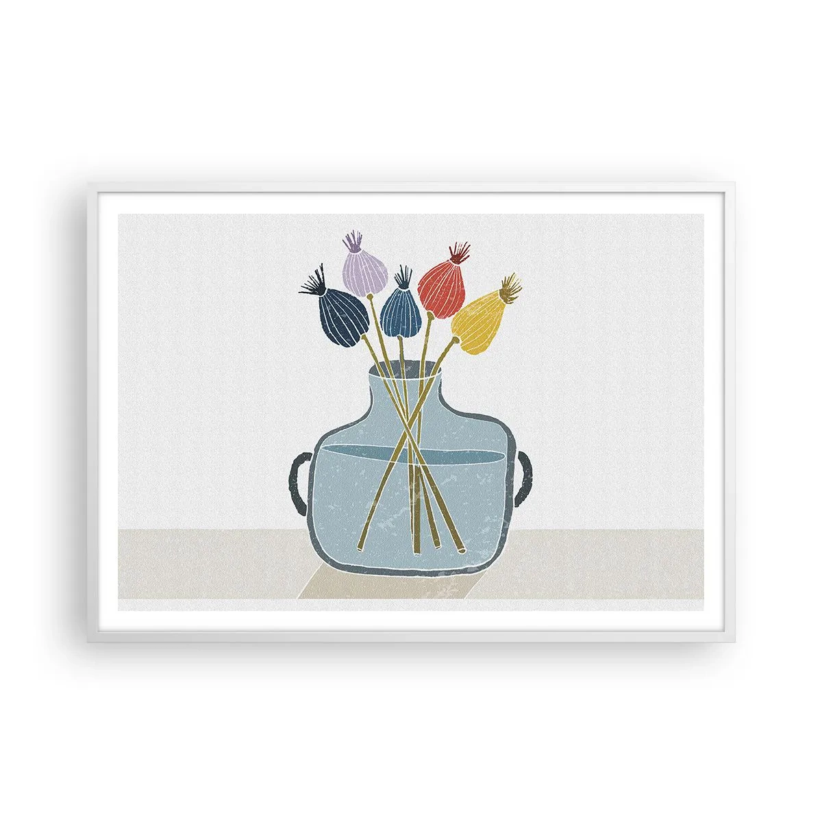 Plakát v bílém rámu - Makové květy - 100x70 cm