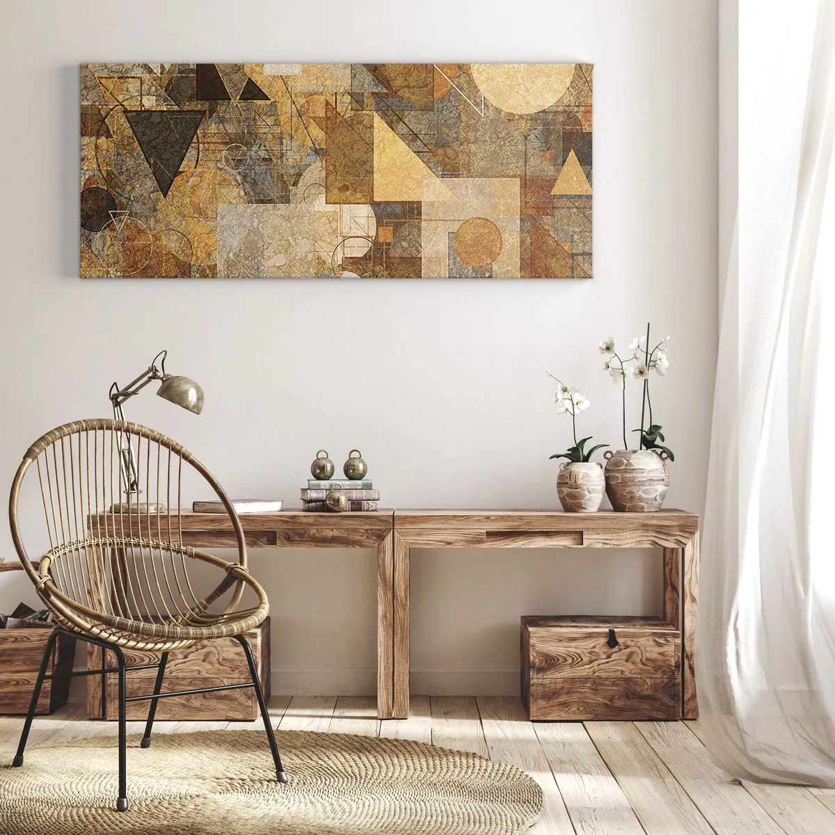 Obraz na plátně - Kubistická bronzová studie - 100x40 cm