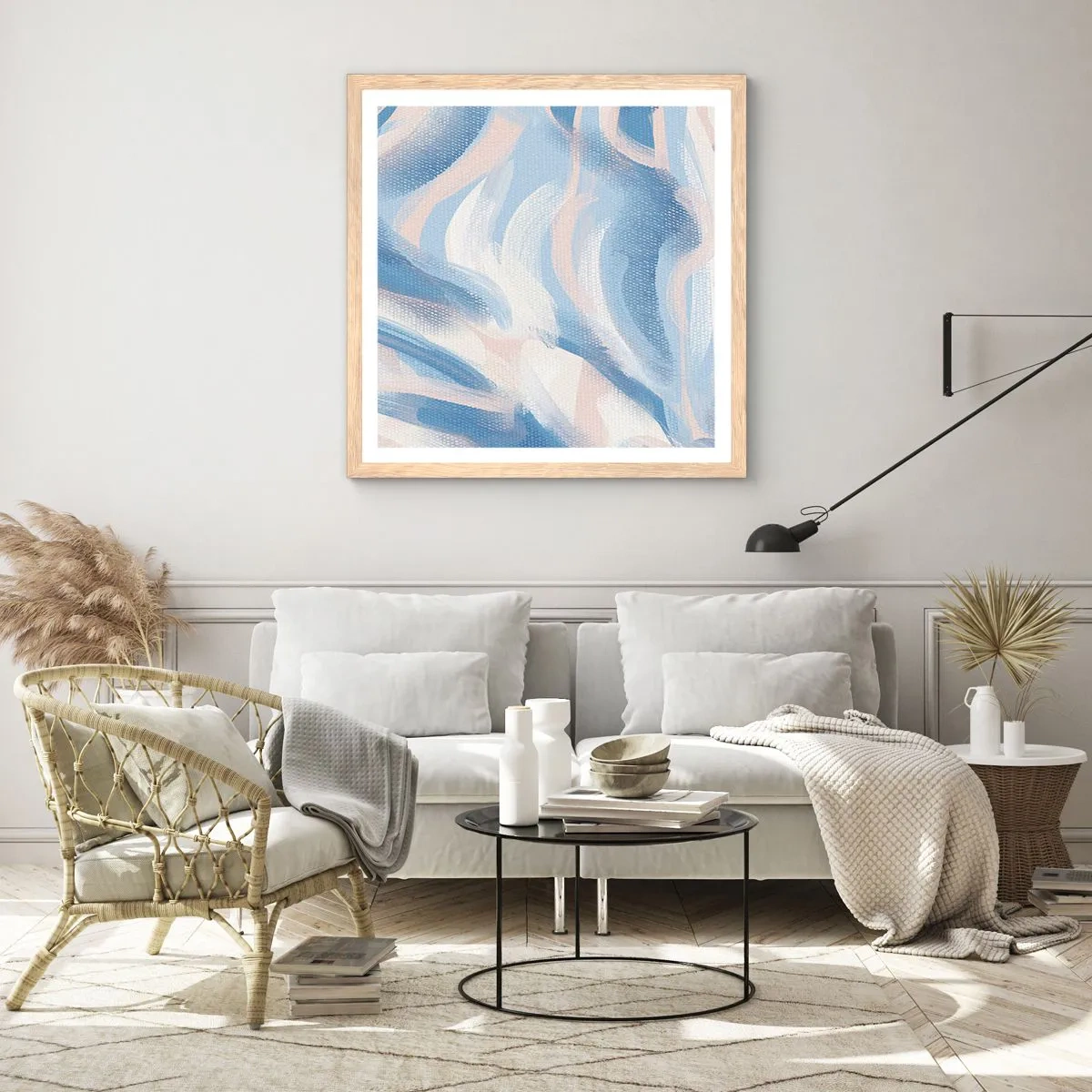 Plakát v rámu světlý dub - Modré kolísání - 30x30 cm