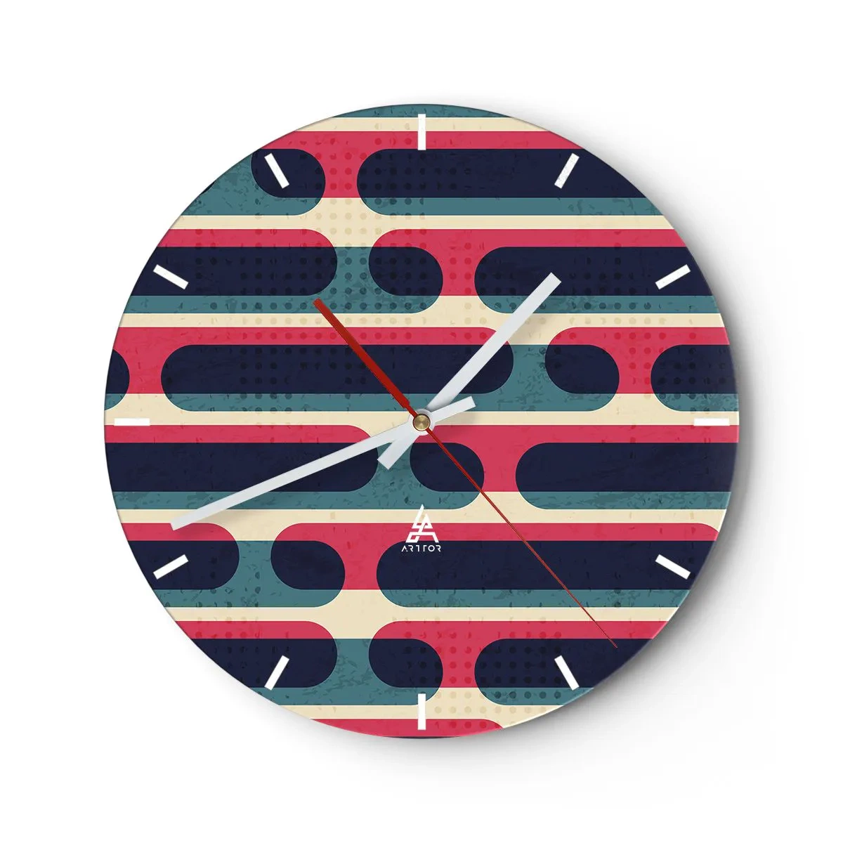 Nástěnné hodiny - Abstraktní retro vzor s barevnými pruhy - 30x30cm - Dovnitř a dopředu - Moderní nástěnná dekorace do obývacího pokoje, kuchyně a ložnice ARTTOR