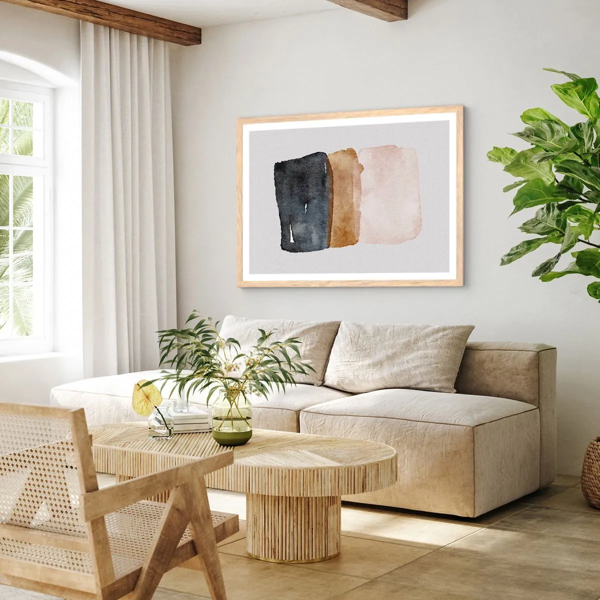 Plakát v rámu světlý dub - Kompozice zemitých barev - 100x70 cm