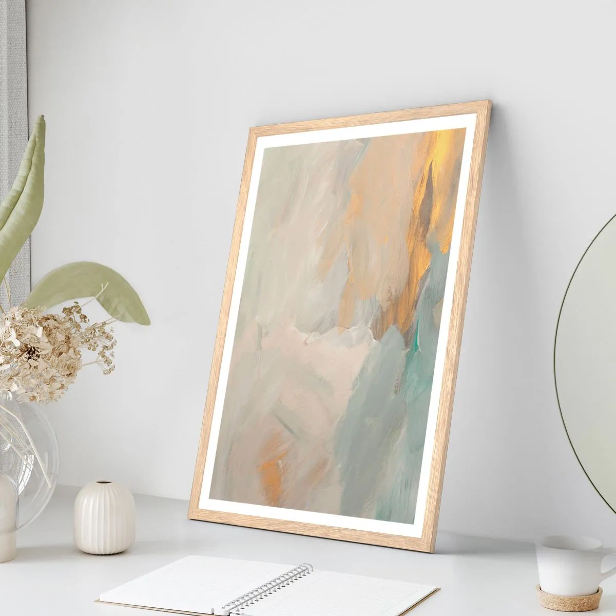 Plakát v rámu světlý dub - Abstrakce – krajina něhy - 50x70 cm