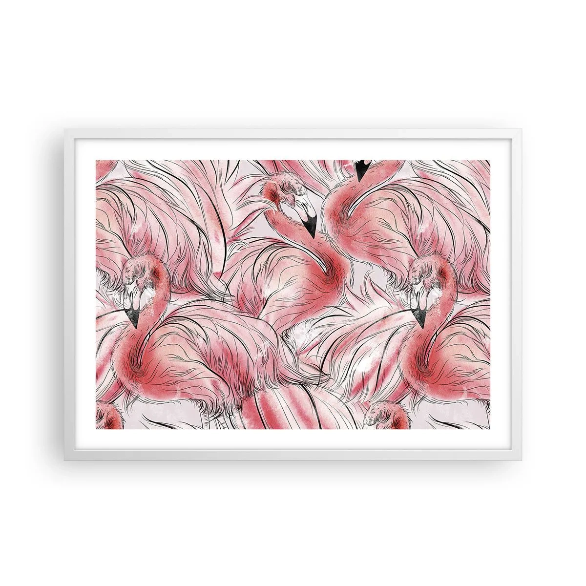 Plakát v bílém rámu - Ptačí corps de ballet - 70x50 cm