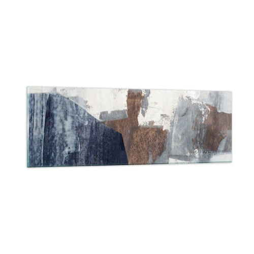 Obraz na skle - Modro-hnědé tvary - 90x30 cm