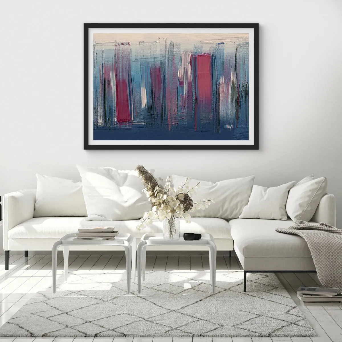 Plakát v černém rámu - Vertikální kompozice v modré a červené - 70x50 cm